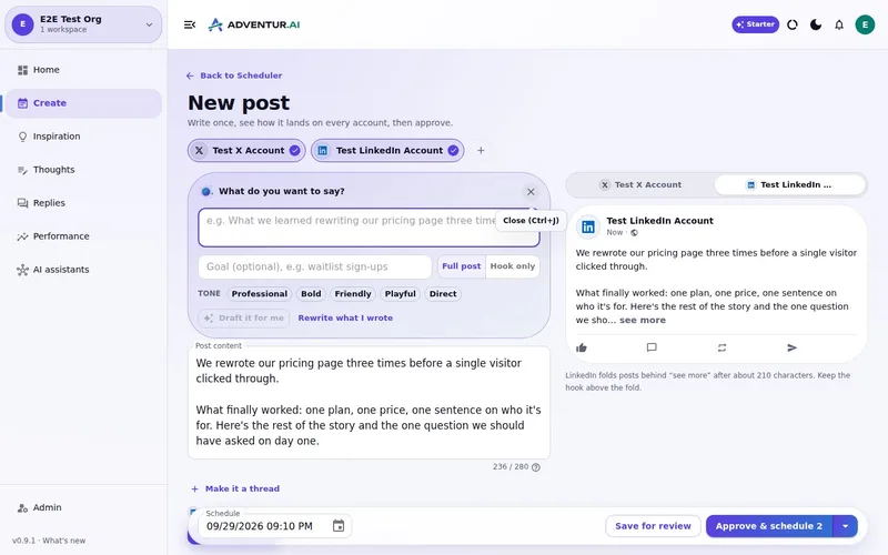 A plain screenshot of the AdVentur.ai dashboard